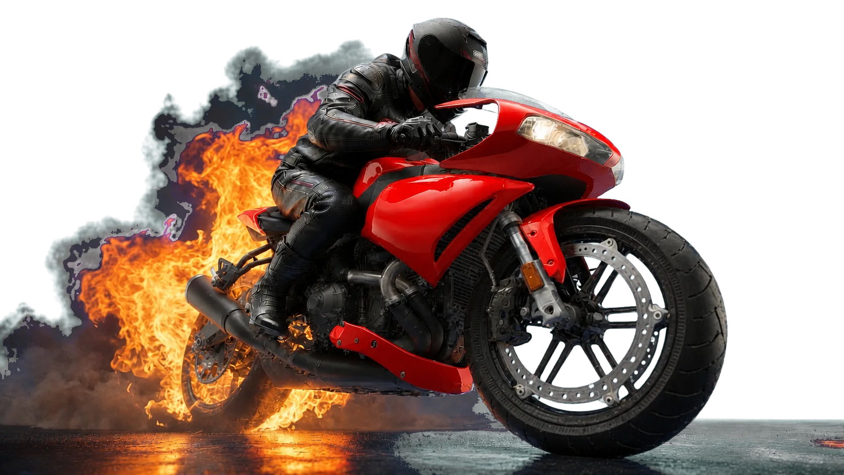 Red sport motorcycle with rider